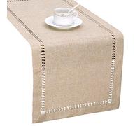 Grelucgo Handmade Hemstitch Beige Table Runner, Rectangular 14 by 90 Inch