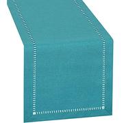 Grelucgo Handmade Hemstitch Teal Table Runner Dresser Scarf, Rectangular 14 by 54 Inch