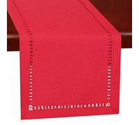 Grelucgo Handmade Hemstitched Christmas Holiday Red Rectangle Table Runners (14×90)