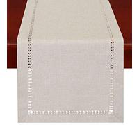 Grelucgo Handmade Hemstitched Polyester Rectangle Table Runners,Beige 14x90 inch