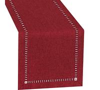 Grelucgo Handmade Hemstitched Polyester Rectangle Table Runners, Burgundy 14x90 inch
