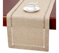 Grelucgo Large Handmade Hemstitch Beige Table Runner, Rectangular 14 by 132 Inch