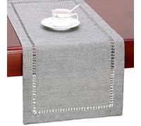 Grelucgo Large Handmade Hemstitch Gray Dining Table Runner Rectangular 14 by 120 Inch