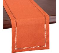 Grelucgo Large Handmade Hemstitch Orange Thanksgiving Table Runner, Fall Autumn Decorations(14 x 108 Inch)
