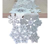 Grelucgo Machine Embroidered and Hand Cut Silver Grey and White Snowflakes Table Runner for Christmas Holiday (13.5 x 120 inches)