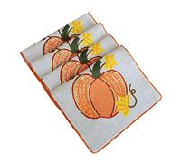 Grelucgo Set of 4 Halloween and Thanksgiving Holiday Embroidered Pumpkins Table Place mats for Fall Autumn, Rectangular 12 by 18 Inch