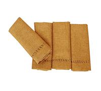 Grelucgo Set of 4 Handcrafted Solid Mustard Gold Color Dinner Napkins, Double-Hemstitched, Square 18 x 18 Inch
