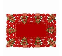 Grelucgo Set Of 6 Embroidered Christmas Holiday Holly Tree Table Placemats, Rectangular 12 x 18