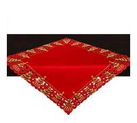 Grelucgo Small Embroidered Red Christmas Holiday Holly Tree Tablecloth, Square 33 By 33 Inch