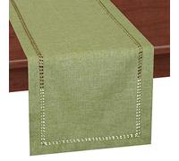 Grelucgo Small Handcrafted Solid Color Dining Table Runner, Dresser Scarf, Double-Hemstitched (Sage Green, 14 x 48)