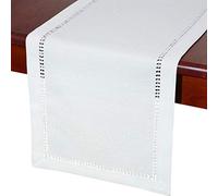 Grelucgo Small Short Hand Hemstitched Dining Table Runner Dresser Scarves, Sliver Thread Interweaving (White, 14 x 36 Table Runners)