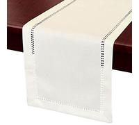 Grelucgo Small Short Handcrafted Solid Color Dining Table Runner, Dresser Scarf, Double-Hemstitched (Cream, 14 x 48)