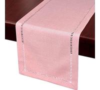 Grelucgo Small Short Handcrafted Solid Color Dining Table Runner, Dresser Scarf, Double-Hemstitched (Pink, 14 x 36)