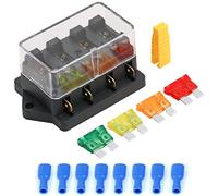 Greluma 1 Piece 12V/24V 4 Way Car Blade Fuse Box, Standard Blade Fuse Box Holder Block with 5A/10A/15A/20A Fuses