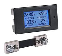 Greluma 1 Piece DC 6.5-100V 100A LCD Display Digital Current Voltage Power Energy Meter Multimeter Ammeter Voltmeter, 4 in 1 Digital Amp Volt Watt KWh Meter Tester Gauge with Shunt