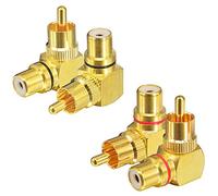 Greluma 4 Pcs Right Angle RCA Male to Female Adapter, 90 Degree, 2 Red & 2 Black