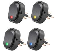 Greluma 4 Piece Rocker Switch Waterproof LED Blue Green Yellow Red Illuminated 3P SPST On/Off Control for Car Truck Boat Marine Car Motorcycle 12V 30A