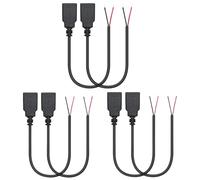 Greluma 6 Pcs USB 2.0 Female 2 Pin Bare Wire 30cm USB A 12V/3A Female Pigtail Power Cable with Open End