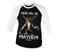 Gremlins Officially Licensed There Will Be Mayhem Baseball 3/4 Sleeve T-Shirt (Black-White), Large