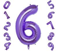 Gremode 40 Inch Purple Jumbo Digital 6 Balloons Huge Giant Balloons Foil Mylar Balloons for Birthday Party