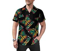 Grenada Flag Butterfly Men's Hawaiian Shirt Short Sleeve Top Summer Beach T Shirt for Vacation 3XL