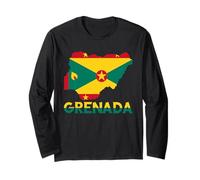 Grenada Flag Map Grenadian Pride Patriotic Grenadian Roots Long Sleeve T-Shirt