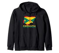 Grenada Flag Map Grenadian Pride Patriotic Grenadian Roots Zip Hoodie