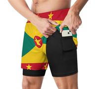 Grenada Flag Men's Board Shorts 2 in 1 Beach Short Pants Swimwear for Swim Gym Sports M