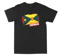 Grenada Flag Mens Casual Tees Round Collars Short Sleeve for Adult Top Minimalist Country Shirt, S, Black
