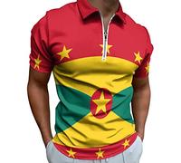Grenada Flag Men's Polo Shirts Short Sleeve Golf Tennis T-Shirt Casual Work Tee Tops 2XL