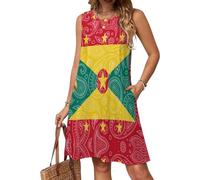 Grenada Flag Paisley Pattern Casual Women's Sleeveless Dresses Crew-Neck Sundress Summer Swing Dresses S