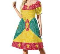 Grenada Flag Paisley Pattern Funny Women's Short Sleeve Dresses V-Neck Sundress Summer Swing Dress L
