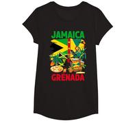 Grenada & Jamaica Flag Idea for Kids with Grenadian Flag T-Shirt, Girls, Black, Medium