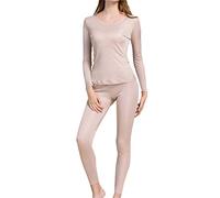 Grenasasilk Womens Silk Long Underwear Mulberry-silk Long Johns Thermal Underwear Sets Cold Weather Base Layer, Beige, XS