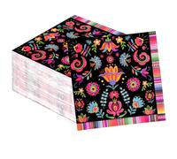 Grencian 100Pcs Mexico Fiesta Paper Napkins 2 Ply Mexican Cocktail Color Floral and Stripe Pattern Disposable Absorbent Hand Towels Napkin for Guest Taco Night Guest Dinner Kitchen Supplies Decoration