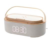 Grendly 1800MAh Bluetooth Speaker Wireless Charging Desk Lamp Wireless Charging Clock Radio Night Light Dual Speakers Home Bedside