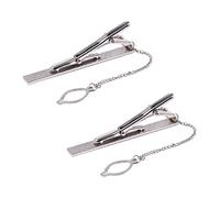 Grendly 2 x Silver Chrome Steel Men Plain Hnoxydable Standard 2 Pin (6 cm) Tie Bar Clasp Pin, Alloy