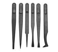 Grendly 6PCS Precision Tweezer Set Plastic Anti Static Tool Kit Size 1/2/3/5/6/8 Each one(Black)
