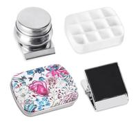 Grendly Portable Mini Tin, Empty Watercolour Palette with 12 Compartments, Small Paint Storage Sets with Magnetic Clip and Oil Pot