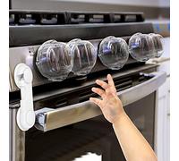 GRENFU Stove Knob Covers for Child Safety (5 + 1 Pack) Double-Key Design and Upgraded Universal Size Gas Knob Covers Clear View Childproof Oven Knob Covers for Kids, Babies