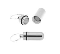 Grenhaven Keychain Mini Pill Box/Cash Stash - Small Aluminium Waterproof Tablet Capsule Container - Set of 2 Silver
