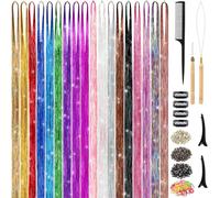 GrennMauler Tinsel Hair Set (48 Inches, 4320 Threads) Tinsel Hair Extensions with Tool, Heat Resistant Fairy Hair Set for Women, Accessories for Cab
