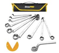 GRENPRO 10Pack Wrench Set, Offset Wrench Set (Metric and Standard), 6-23 mm, 75-Degree Double-Ended Open-End Wrench with Hex Drive, Includes 1 Storage Pouch and 1 Gauge