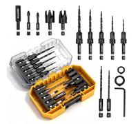 GRENPRO 15 PCS Countersink Drill Bit Set, Tapered Drill Bits with 2 PCS Wood Plug Cutter, Magnetic Extension Bit Holder, 1/4" Hex Shank Quick Change for Woodworking with Storage Box