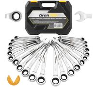 GRENPRO 23-Piece Ratcheting Wrench Set, Open End Wrench Set Metric and Standard 6-18mm & SAE 1/4"-3/4", Combination Wrenches Sets, Organizer Tool Box, 72 Tooth Large Wrench Tools Set with 1 Gauge