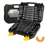 GRENPRO 23-Piece Ratcheting Wrench Set, Open End Wrench Set Metric and Standard 6-18mm & SAE 1/4"-3/4", Combination Wrenches Sets, Organizer Tool Box, 72 Tooth Large Wrench Tools Set with 1 Gauge