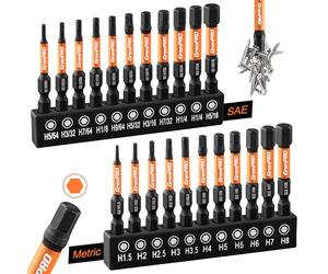 GRENPRO Allen Wrench Drill Bit Set 22pc Hex Bit Set, Impact Driver Bit Set, Screwdriver Bit Set, Allen Wrenches Sets, Allen Socket Set, 2" Long Metric&SAE 1/4" Hex Shank Magnetic Allen Key Drill Bits