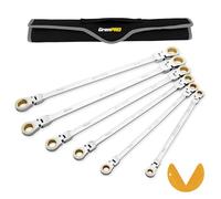 GRENPRO Extra Long Flex-Head Ratcheting Wrench Set Metric and Standard, Large Double Box End Wrench Set Gold 72Th 7PC 8-19MM Organizer with Roll Up Pouch with Gauge, Big Ratchet Wrenches Kit Tool Sets