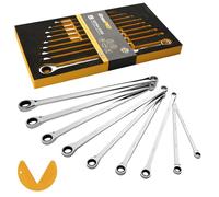 GRENPRO Extra Long Ratcheting Wrench Set Metric and Standard, Large Wrench Set, Big Double Box End Ratchet Wrenches Sets, 10PC 8-22MM Mechanic Tools Automotive Box Foam Wrench Kit Organizer with Gauge