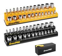 GRENPRO Magnetic Socket Organizer, 2-Piece Drive SAE & Metric Socket Holder, 1/4" Magnetic Tray Holds 52 Sockets(Socket Not Included)